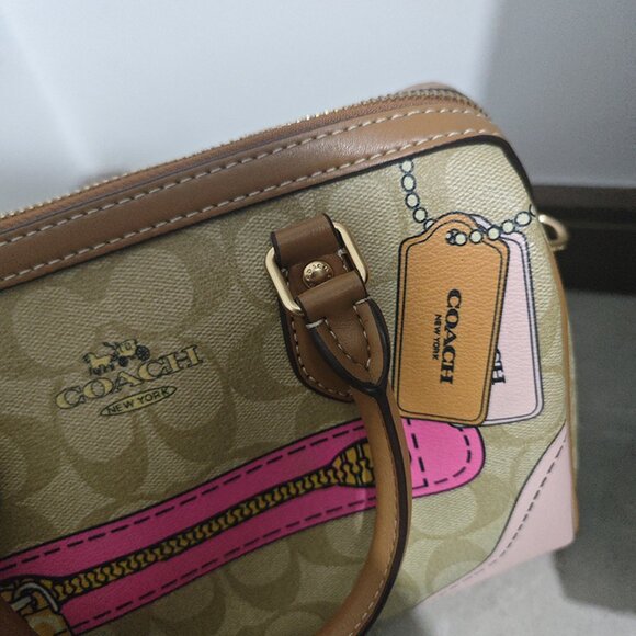 Coach Signature Canvas Twill Print Khaki Satchel - Picture 2 of 7